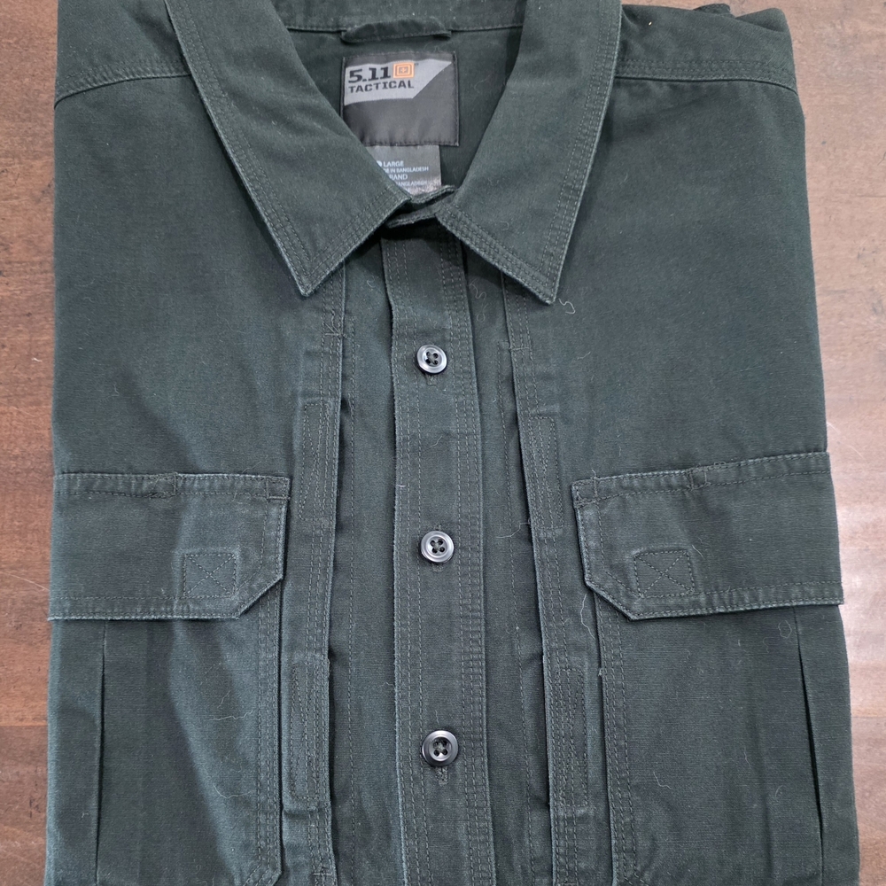 5.11 Tactical Men's Dark Green Long Sleeve Field Shirt L